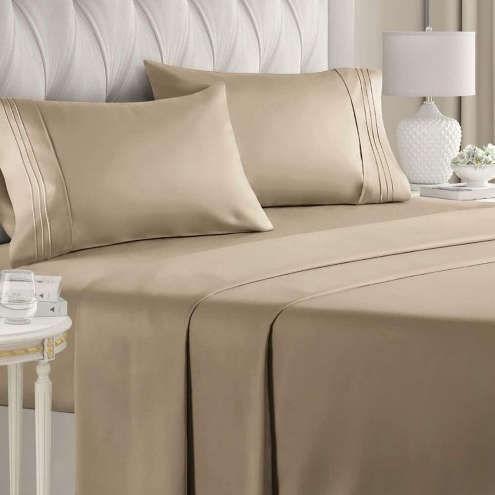 CGK Linens -  Luxury Soft 4 Piece Solid Bed Sheet Set Cream